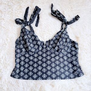 Old Navy Blue and White Floral Bikini Top